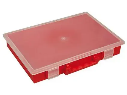 krabice s víkem 350x250x55mm, 18 přihr. s rukojetí