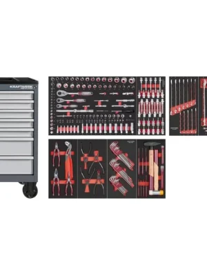 Dílenský vozík BT900 7 zásuvek + nářadí 10 modulů 244ks PROFI Line