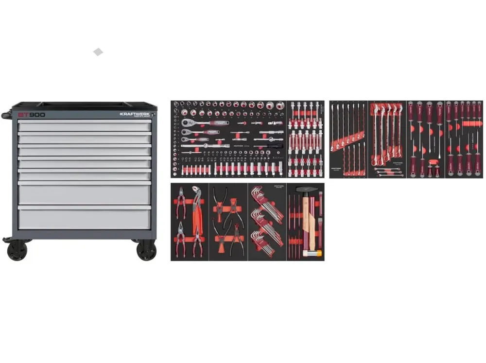 Dílenský vozík BT900 7 zásuvek + nářadí 10 modulů 244ks PROFI Line