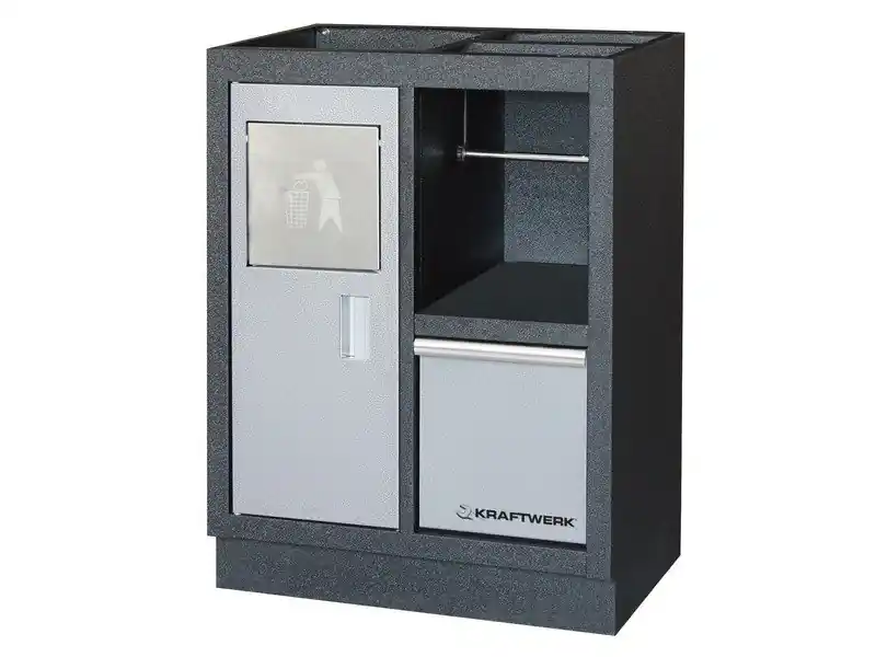 AKCE KW Dílenská skříň spodní, 1 zásuvka, odpadkový koš 680x458x910mm MOBILIO GREY dílenský nábytek