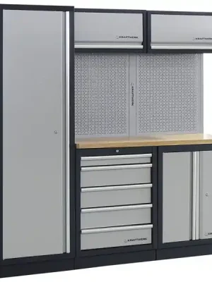 AKCE KW Dílenská stěna 1960x488x2000mm, deska Multiplex MOBILIO GREY dílenský nábytek