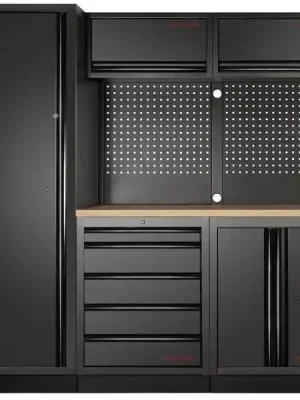 Dílenská stěna 1960x488x2000mm, deska Multiplex MOBILIO BLACK dílenský nábytek