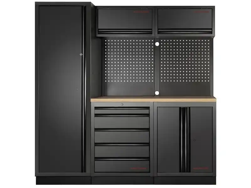 Dílenská stěna 1960x488x2000mm, deska Multiplex MOBILIO BLACK dílenský nábytek