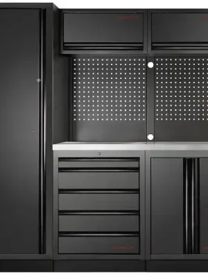 Dílenská stěna 1960x488x2000mm, deska NEREZ MOBILIO BLACK dílenský nábytek