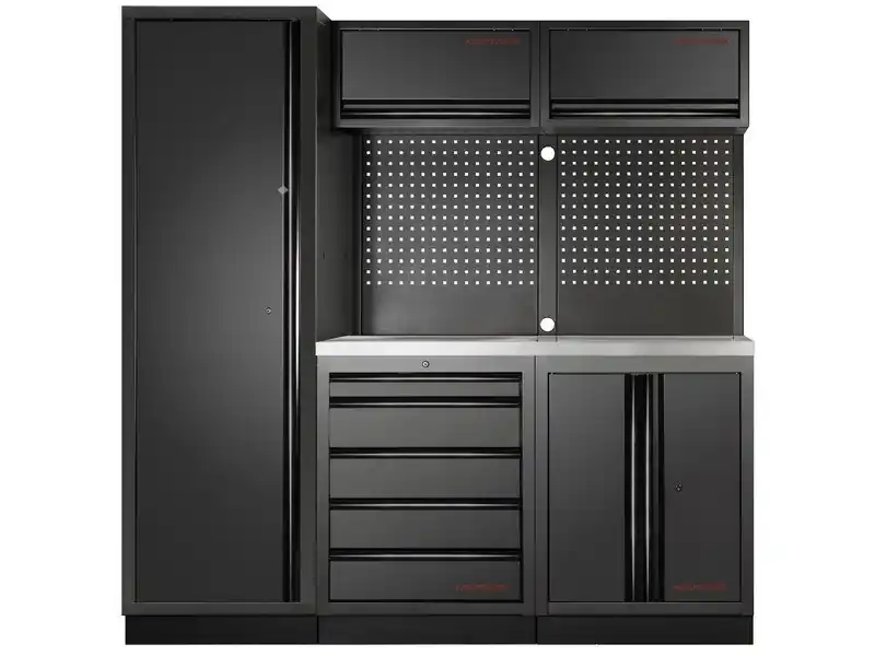 Dílenská stěna 1960x488x2000mm, deska NEREZ MOBILIO BLACK dílenský nábytek