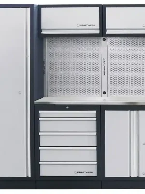 Dílenská stěna 1960x488x2000mm, deska NEREZ MOBILIO GREY dílenský nábytek