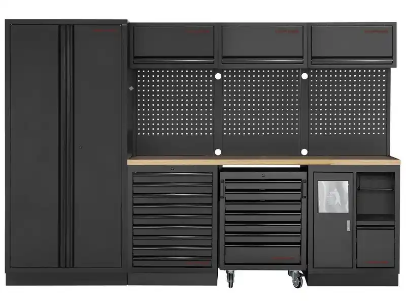 Dílenská stěna rohová 2955x721x2000mm, deska Multiplex EXTRA HLUBOKÁ MOBILIO BLACK dílenský nábytek