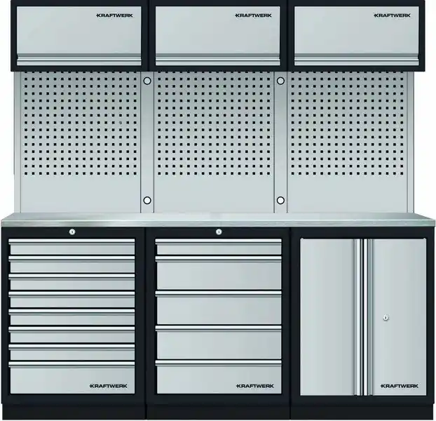 Dílenská stěna 2040x488x2000mm, deska NEREZ MOBILIO GREY dílenský nábytek