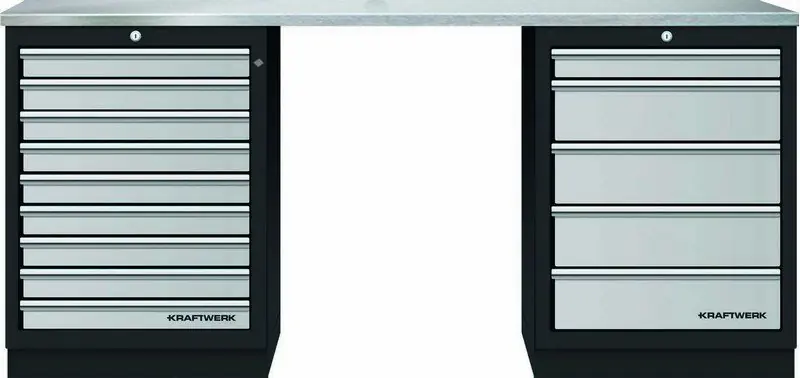 Dílenský stůl 2040x458x948mm, 14 zásuvek, deska NEREZ MOBILIO GREY dílenský nábytek