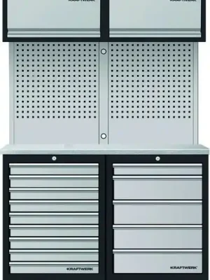 AKCE KW Dílenská stěna 1360x488x2000mm 14 zásuvek, deska NEREZ MOBILIO GREY dílenský nábytek