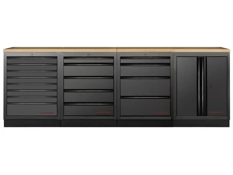 Dílenský stůl 2720x458x945mm 2 dveře + 17 zásuvek, deska Multiplex MOBILIO BLACK dílenský nábytek