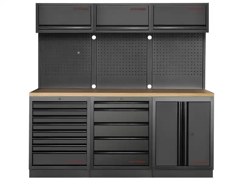 Dílenská stěna 2040x488x2000mm, deska Multiplex MOBILIO BLACK dílenský nábytek