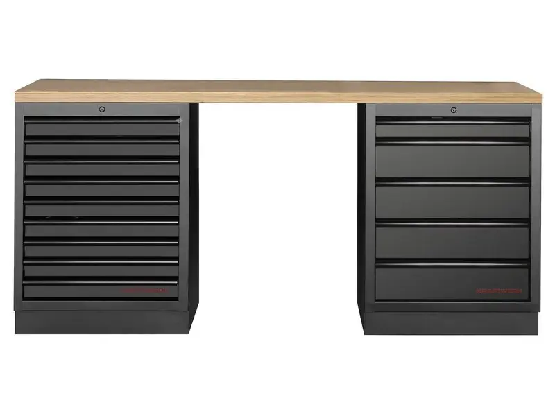 Dílenský stůl 2040x458x945mm, 14 zásuvek, deska Multiplex MOBILIO BLACK dílenský nábytek