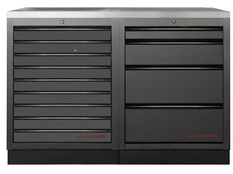 Dílenský stůl 1360x458x948mm, 13 zásuvek, deska NEREZ MOBILIO BLACK dílenský nábytek