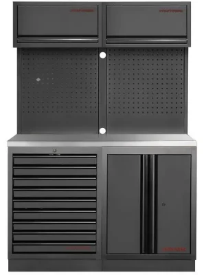 Dílenská stěna 1360x488x2000mm 9 zásuvek a skříňa, deska NEREZ MOBILIO BLACK dílenský nábytek