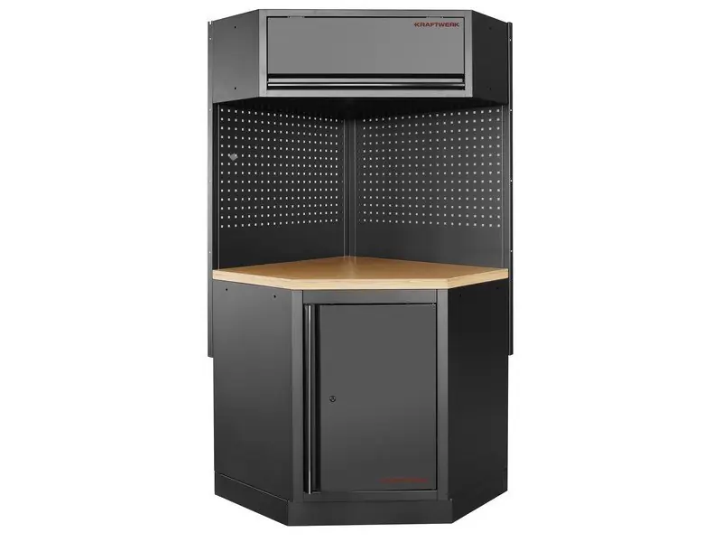 Dílenská stěna rohová 894/894x488x2000mm, deska Multiplex MOBILIO BLACK dílenský nábytek