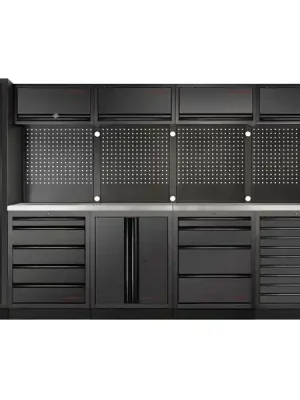 Dílenská stěna 4235x488x2000mm 18 zásuvek, 7 skříněk, deska NEREZ MOBILIO BLACK dílenský nábytek