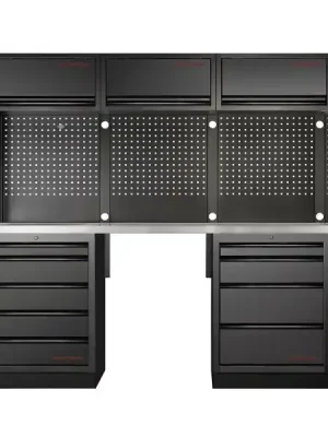 Dílenská stěna 4235x488x2000mm 18 zásuvek, 7 skříněk, deska NEREZ MOBILIO BLACK dílenský nábytek