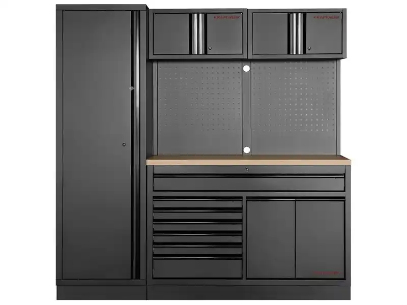 Dílenská stěna 1960x488x2000mm, deska Multiplex MOBILIO BLACK dílenský nábytek