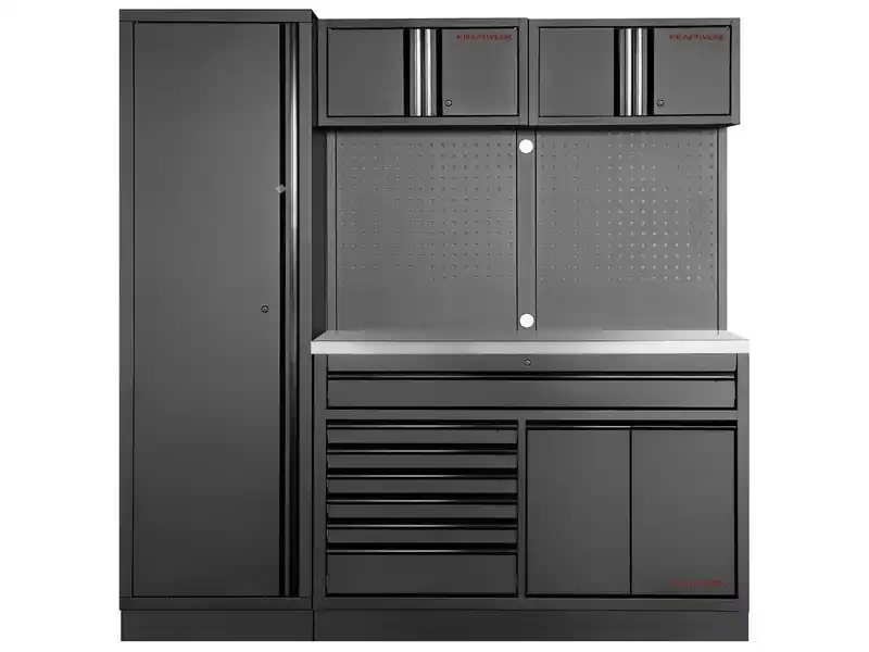 Dílenská stěna 1960x488x2000mm, deska NEREZ MOBILIO BLACK dílenský nábytek