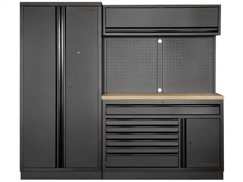 Dílenská stěna 2275x488x2000mm, deska Multiplex MOBILIO BLACK dílenský nábytek