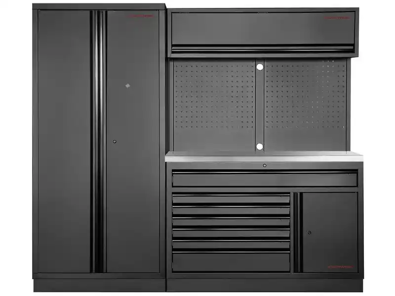 Dílenská stěna 2275x488x2000mm, deska Multiplex MOBILIO BLACK dílenský nábytek