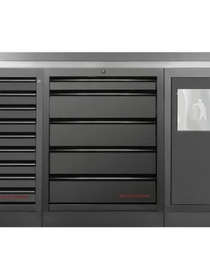 Dílenský stůl 2040x458x948mm, koš + 14 zásuvek + záda, deska NEREZ MOBILIO BLACK dílenský nábytek