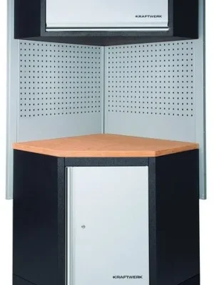 AKCE KW Dílenská stěna rohová 894/894x488x2000mm, deska Multiplex MOBILIO GREY dílenský nábytek