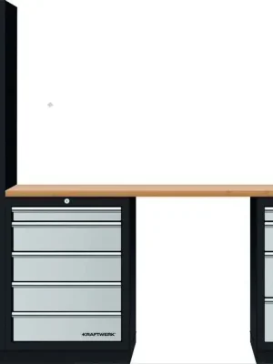 AKCE KW Dílenský stůl 2275x458x2000mm + skříň 1 dveře + 9 zásuvek, deska Multiplex MOBILIO GREY dílenský nábytek