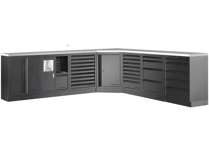 Dílenský stůl rohový 2904/2904x458x945mm, deska NEREZ MOBILIO BLACK dílenský nábytek