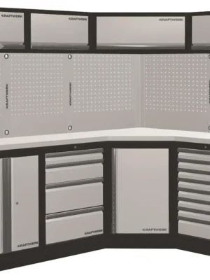 AKCE KW Dílenská stěna rohová 2254/1574x488x2000mm, deska NEREZ MOBILIO GREY dílenský nábytek