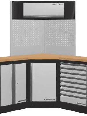 Dílenská stěna rohová 1574/1574x488x2000mm, deska Multiplex MOBILIO GREY dílenský nábytek