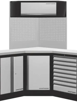 AKCE KW Dílenská stěna rohová 1574/1574x488x2000mm, deska NEREZ MOBILIO GREY dílenský nábytek
