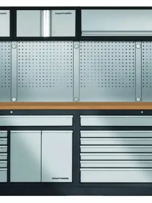 AKCE KW Dílenská stěna 2720x488x2000mm, deska Multiplex MOBILIO GREY dílenský nábytek