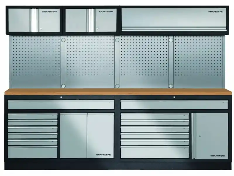 AKCE KW Dílenská stěna 2720x488x2000mm, deska Multiplex MOBILIO GREY dílenský nábytek