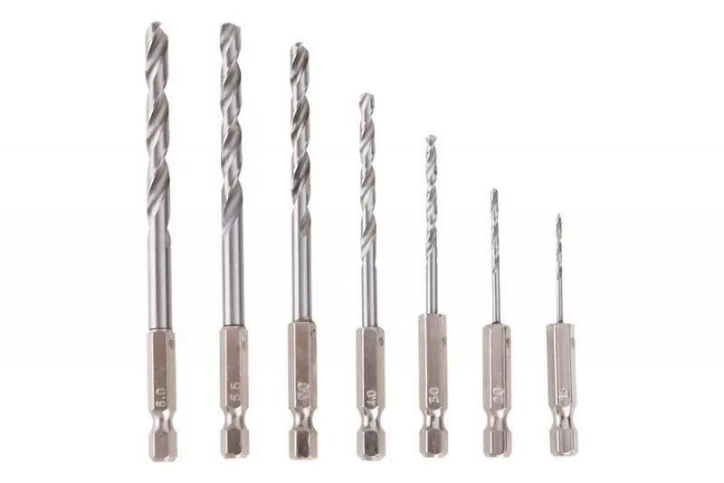 Sada vrtáků do kovu, dřeva a plastu 1/4" 6-hran 1,5-6,0mm DIN338 7ks