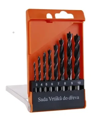 Sada vrtáků do dřeva 3,0-10,0mm spirálové 8ks - plast