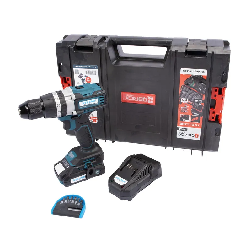 AKCE XT Aku vrtačka s příklepem bezuhlíková 18 V /70 Nm + baterie 2.0 Ah + nabíječka 2.4 A XTLINE