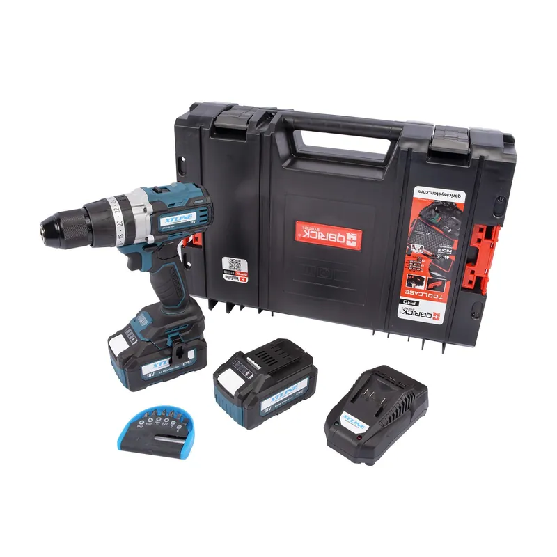 Aku vrtačka s příklepem bezuhlíková 18 V /70 Nm + 2 baterie 5.0 Ah + nabíječka 3.5 A + box XTLINE