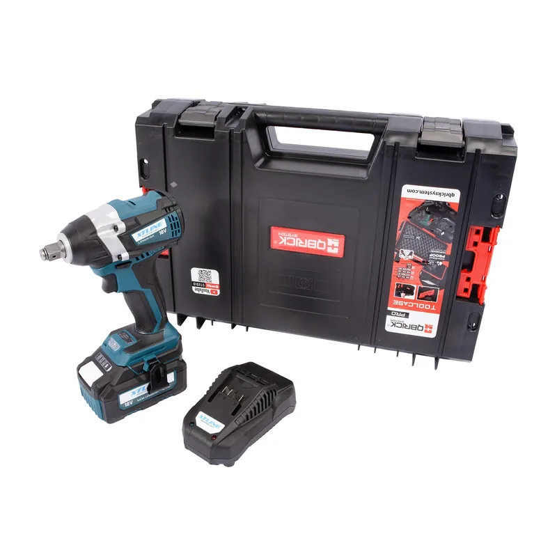 Aku rázový utahovák na 1/2" hlavice bezuhlíkový 18 V + baterie 5.0 Ah + nabíječka 3.5 A + box XTLINE