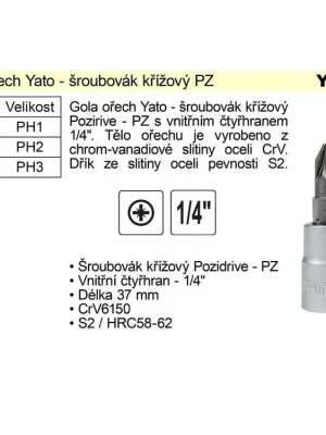 Gola ořech 1/4" šroubovák křížový PZ2 YT-7677