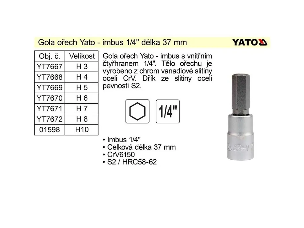 Gola ořech imbus 1/4" H 4 YT-7668