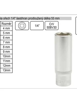 Gola ořech šestihran 1/4" prodloužený 12mm
