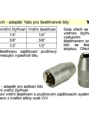 Gola ořech 1/2", adaptér pro bity se šestihranem 8 mm