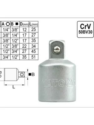 Redukce YATO vnější čtyřhran 3/8"- vnitřní čtyřhran 1/2"