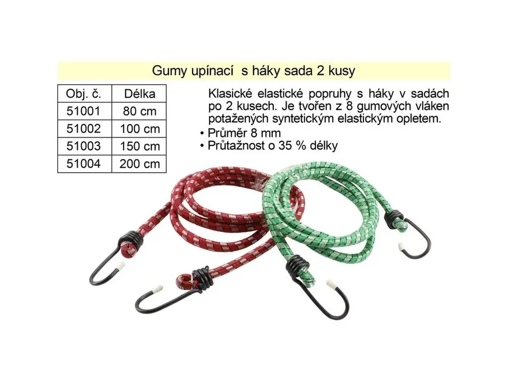 Gumy upínací 80 cm, 8 mm, sada 2 kusy