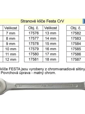 Očkoplochý klíč FESTA 15mm CrV
