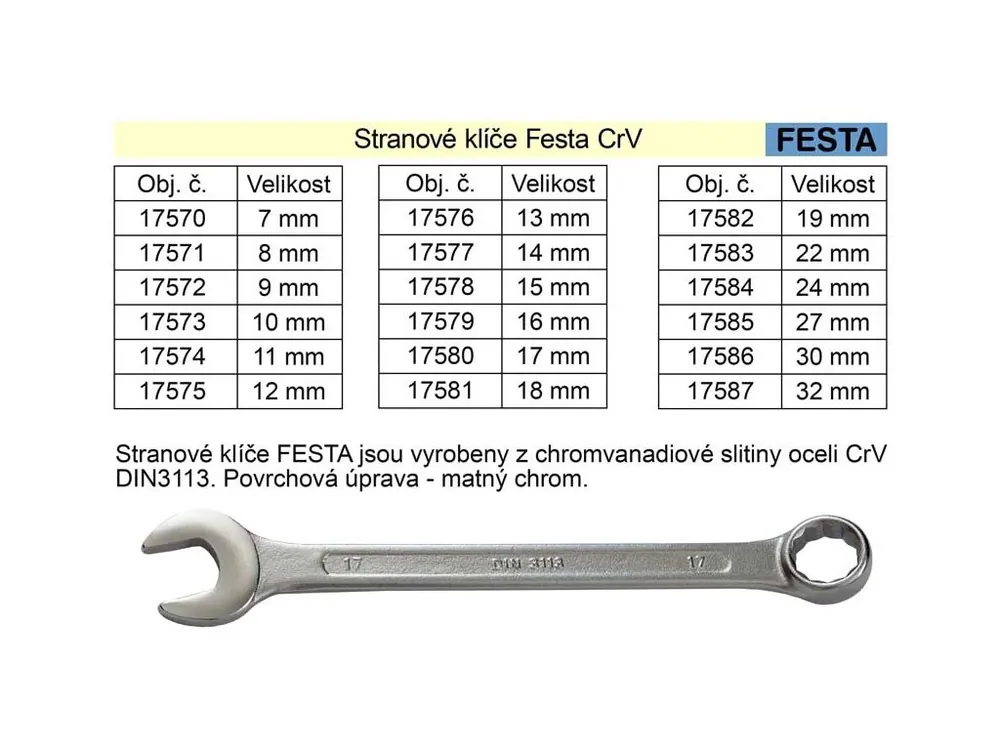 Očkoplochý klíč FESTA 16mm CrV