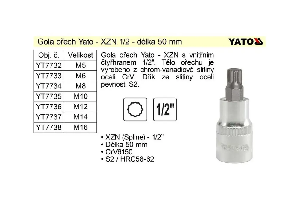 Gola ořech XZN M8 1/2" YT-7734