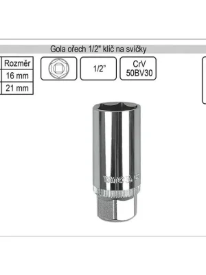 Gola ořech šestihran klíč na svíčky 16mm 1/2"